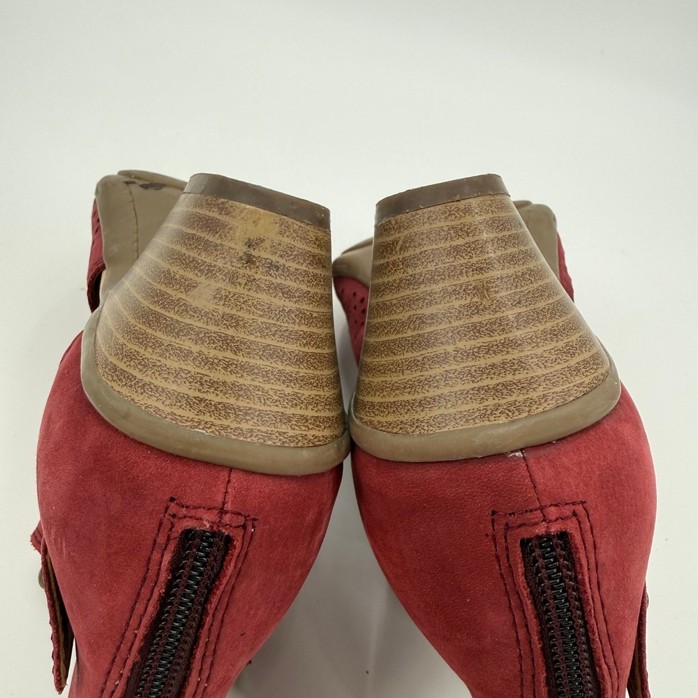 Earth Keri Burgundy Suede Leather Perforated Peep-toe Booties Women Size 9.5B - Picture 5 of 11